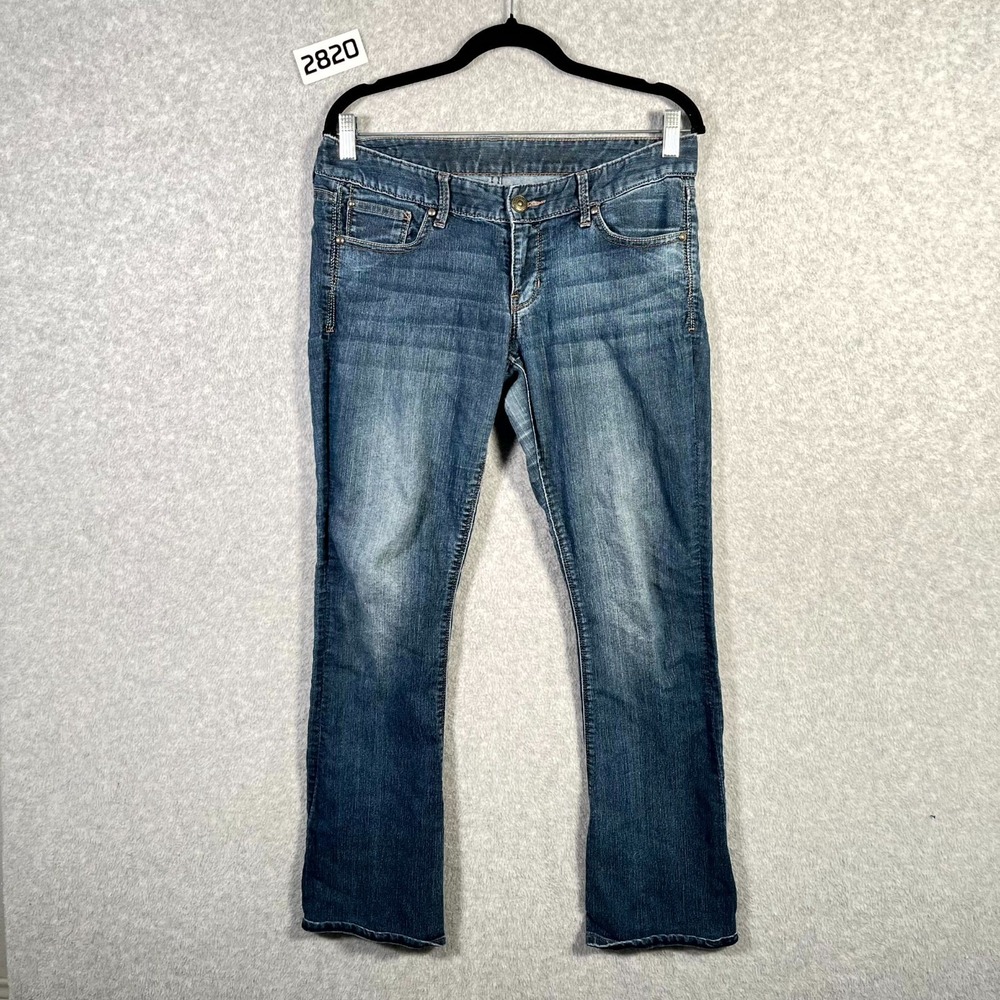 Express Jeans Womens 4 Blue Denim Cotton Stretch Whiskers Detail Medium‎ Wash